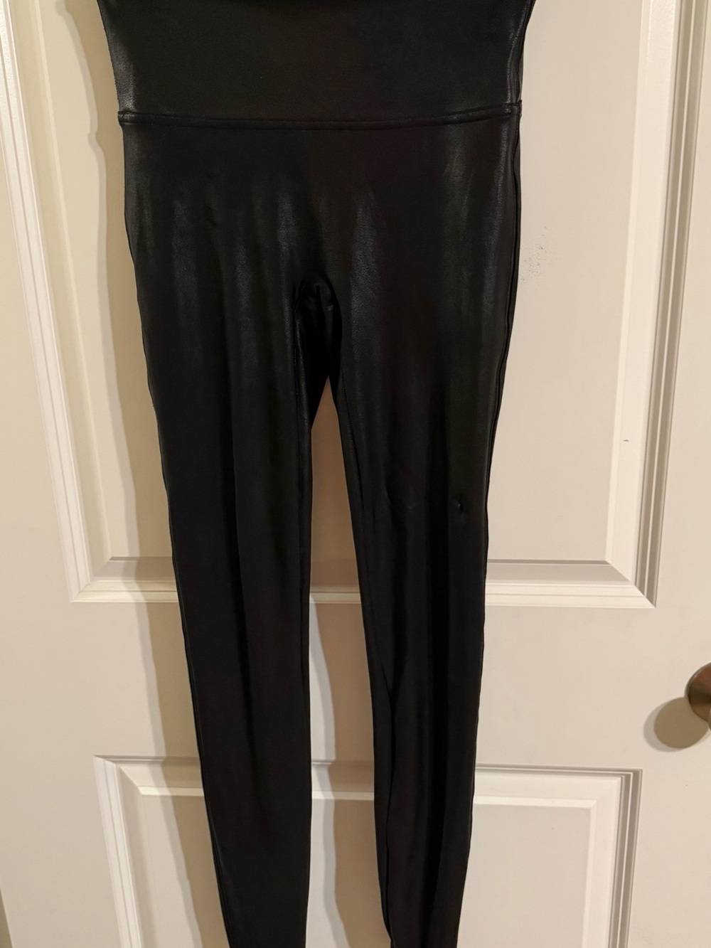 SPANX Black No Front Seam Faux-Leather Leggings